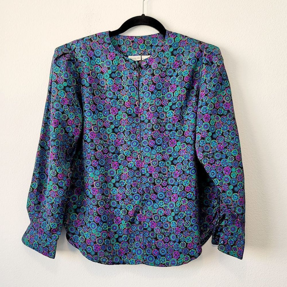 Vintage Marlis Multi Color Print Satin Blouse